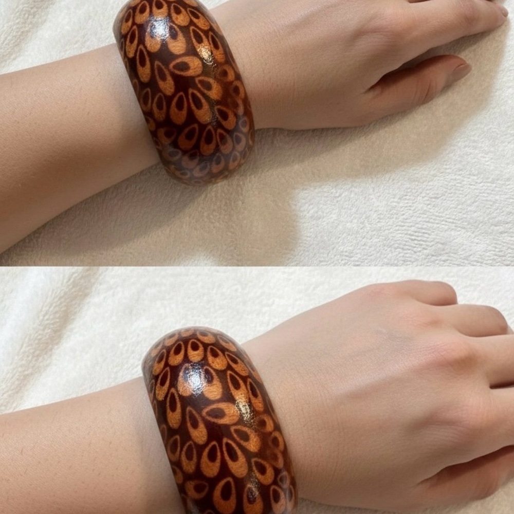 Brown Patterned Bangle Bracelet - image 1